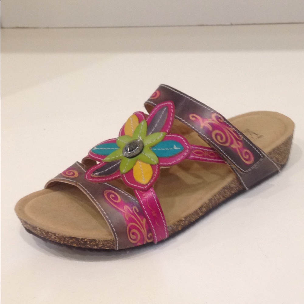 L Artiste Bright Multi Color Flower Slide Sandal
